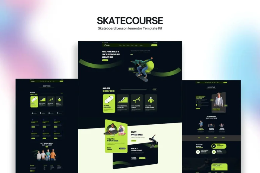 Skatecourse Skateboard Lesson Elementor Kit free download