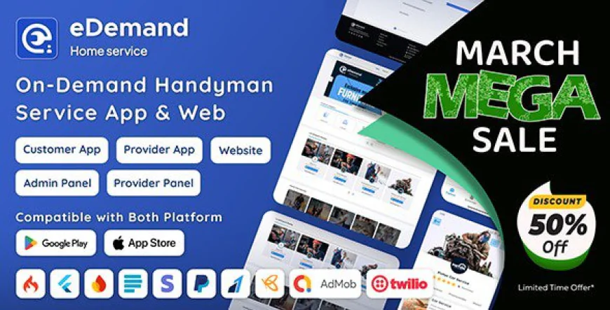 eDemand v4.0.0 Nulled-Multi Vendor On Demand Handy Services, Handyman with Flutter App, Admin panel, Web Version